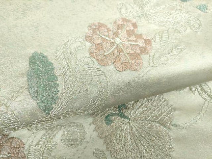 平和屋着物▼太鼓柄袋帯　総刺繍　更紗花文　金銀糸　引箔　正絹　逸品　未使用　DABG8915ps