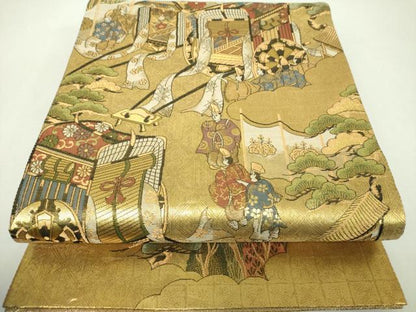 平和屋着物▼佐賀錦　全景全通柄袋帯　洛中洛外図　金糸　正絹　逸品　DABG8931ps