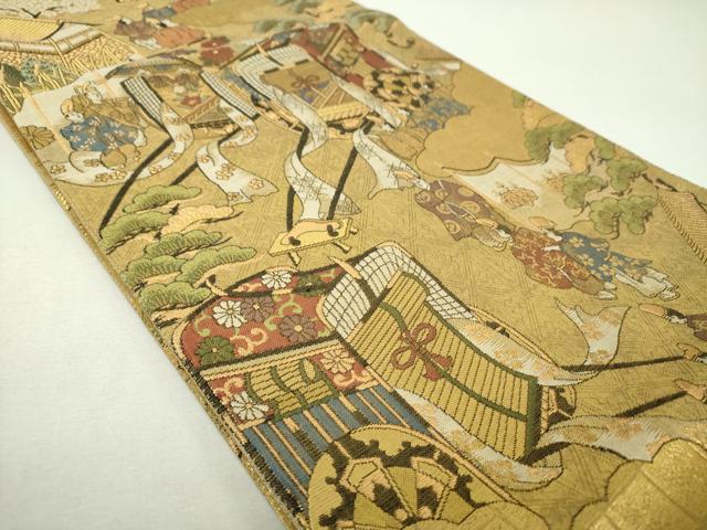 平和屋着物▼佐賀錦　全景全通柄袋帯　洛中洛外図　金糸　正絹　逸品　DABG8931ps