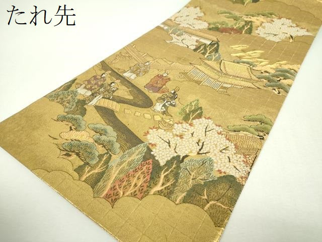 平和屋着物▼佐賀錦　全景全通柄袋帯　洛中洛外図　金糸　正絹　逸品　DABG8931ps