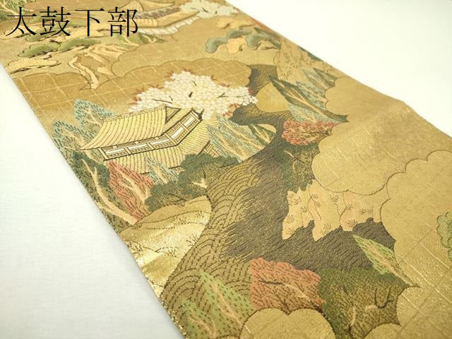 平和屋着物▼佐賀錦　全景全通柄袋帯　洛中洛外図　金糸　正絹　逸品　DABG8931ps
