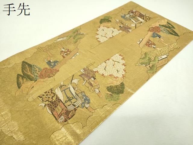 平和屋着物▼佐賀錦　全景全通柄袋帯　洛中洛外図　金糸　正絹　逸品　DABG8931ps