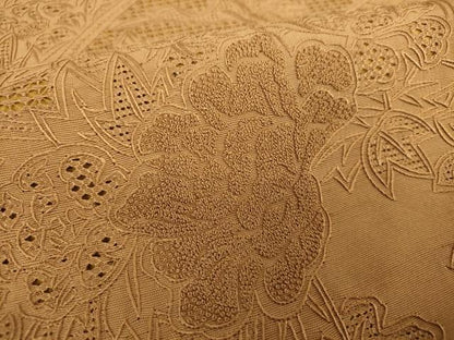 平和屋着物●中国三大刺繍 スワトウ 汕頭相良刺繍 総刺繍 九寸開き名古屋帯 紬地 地紙貝桶飛鶴花文 芝翫茶色 正絹 逸品 DABG8932ps