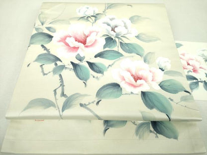 平和屋着物▼藤井嵐晴　九寸名古屋帯　手描き　枝花文　正絹　逸品　DABG8937ps