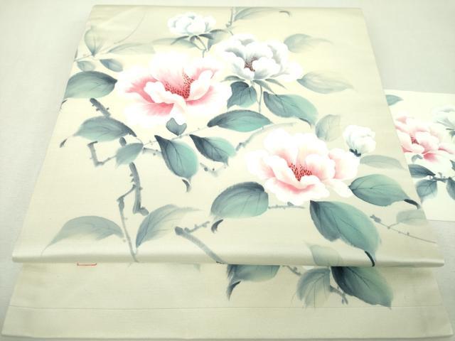 平和屋着物▼藤井嵐晴　九寸名古屋帯　手描き　枝花文　正絹　逸品　DABG8937ps