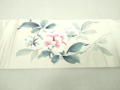 平和屋着物▼藤井嵐晴　九寸名古屋帯　手描き　枝花文　正絹　逸品　DABG8937ps
