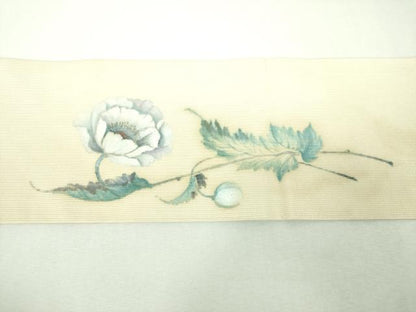平和屋着物▼九寸名古屋帯　作家物　手描き　草花文　正絹　逸品　DABG8959ps