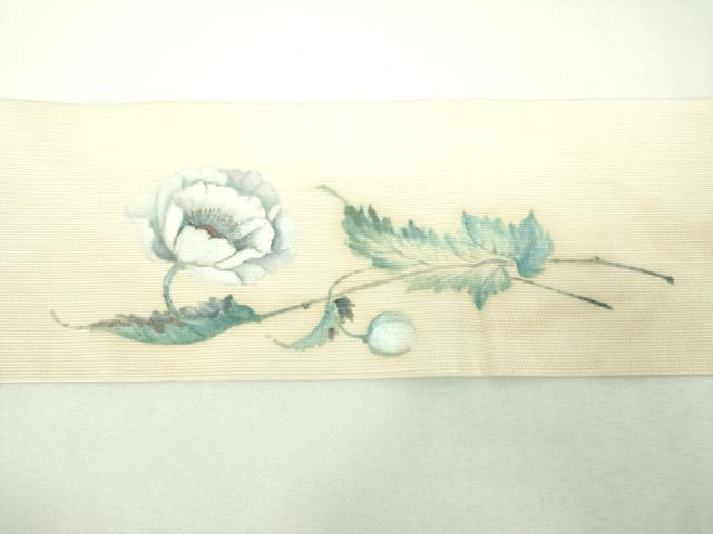 平和屋着物▼九寸名古屋帯　作家物　手描き　草花文　正絹　逸品　DABG8959ps