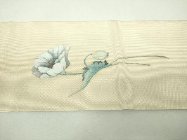 平和屋着物▼九寸名古屋帯　作家物　手描き　草花文　正絹　逸品　DABG8959ps