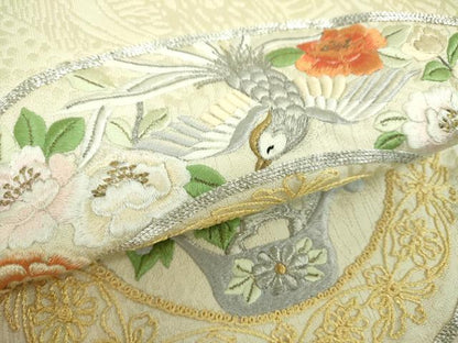 平和屋着物▼太鼓柄袋帯　駒刺繍　総刺繍　鳳凰飾花丸文　金銀糸　正絹　逸品　DABG8977ps