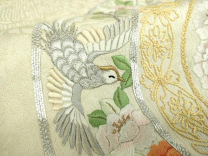 平和屋着物▼太鼓柄袋帯　駒刺繍　総刺繍　鳳凰飾花丸文　金銀糸　正絹　逸品　DABG8977ps