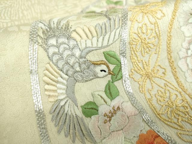 平和屋着物▼太鼓柄袋帯　駒刺繍　総刺繍　鳳凰飾花丸文　金銀糸　正絹　逸品　DABG8977ps