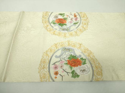 平和屋着物▼太鼓柄袋帯　駒刺繍　総刺繍　鳳凰飾花丸文　金銀糸　正絹　逸品　DABG8977ps