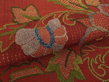 平和屋着物●中国三大刺繍　スワトウ相良刺繍　汕頭相良刺繍　総刺繍　太鼓柄袋帯　紬地　更紗花文　金糸　正絹　逸品　DABG8992ps