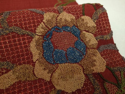 平和屋着物●中国三大刺繍　スワトウ相良刺繍　汕頭相良刺繍　総刺繍　太鼓柄袋帯　紬地　更紗花文　金糸　正絹　逸品　DABG8992ps