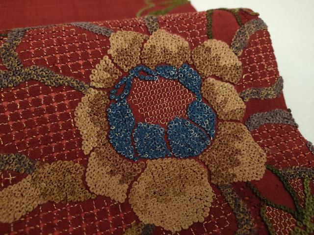平和屋着物●中国三大刺繍　スワトウ相良刺繍　汕頭相良刺繍　総刺繍　太鼓柄袋帯　紬地　更紗花文　金糸　正絹　逸品　DABG8992ps