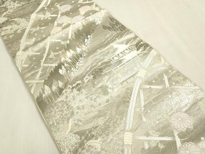 平和屋着物◎六通柄袋帯　初音絵巻文　プラチナ箔　正絹　逸品　DABG9020we