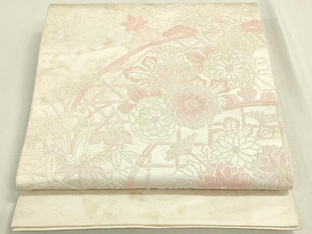 平和屋着物◎中国三大刺繍　相良刺繍　総刺繍　太鼓柄袋帯　籬花文　引箔　正絹　逸品　DABG9021we