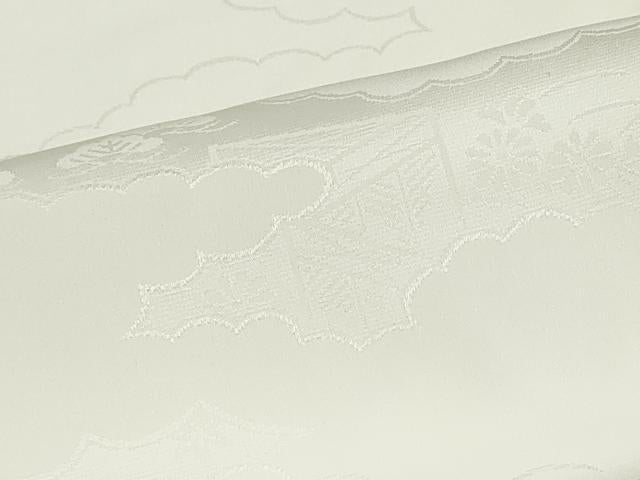 平和屋着物▼長襦袢　反物　着尺　雲取り地紋　生成り色　逸品　未使用　DABG9048we
