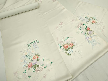 平和屋着物▼付下げ　反物　着尺　刺繍　花車文　逸品　未使用　DABG9071we
