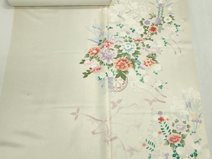 平和屋着物▼付下げ　反物　着尺　刺繍　花車文　逸品　未使用　DABG9071we
