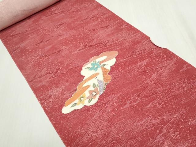 平和屋着物▼付下げ　反物　着尺　駒刺繍　雲取り花文　金彩　逸品　未使用　DABG9089we