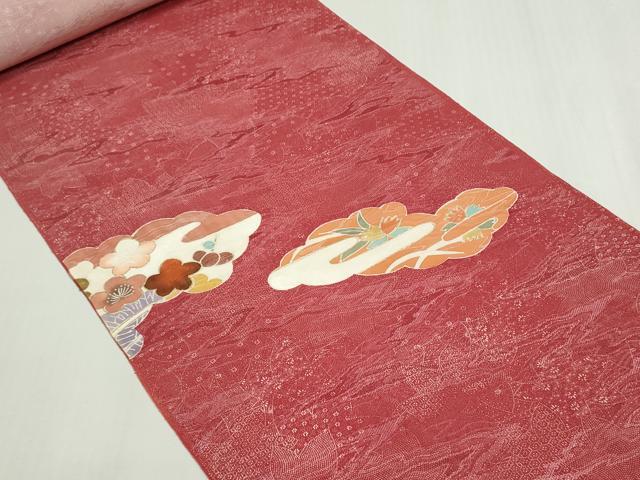 平和屋着物▼付下げ　反物　着尺　駒刺繍　雲取り花文　金彩　逸品　未使用　DABG9089we