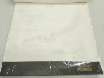 平和屋着物▼長襦袢　白生地　反物　着尺　短冊花地紋　生成り色　逸品　未使用　DABG9090we