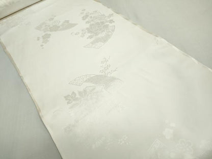 平和屋着物▼長襦袢　白生地　反物　着尺　短冊花地紋　生成り色　逸品　未使用　DABG9090we