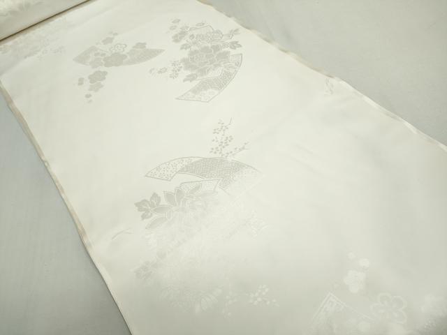 平和屋着物▼長襦袢　白生地　反物　着尺　短冊花地紋　生成り色　逸品　未使用　DABG9090we