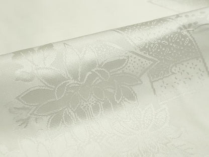 平和屋着物▼長襦袢　白生地　反物　着尺　短冊花地紋　生成り色　逸品　未使用　DABG9090we