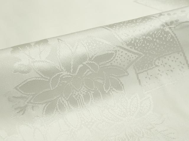 平和屋着物▼長襦袢　白生地　反物　着尺　短冊花地紋　生成り色　逸品　未使用　DABG9090we