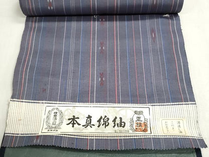 平和屋着物▼大真綿紬　反物　着尺　縞　証紙付き　逸品　未使用　DABG9122we