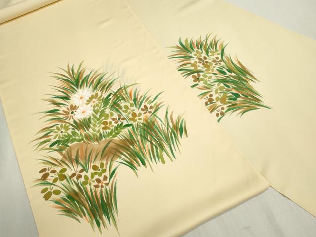平和屋着物▼付下げ　反物　着尺　手描き　花鳥文　逸品　未使用　DABG9132we