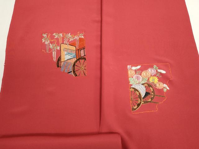 平和屋着物▼羽織・コート　反物　羽尺　駒刺繍　総刺繍　御所車花文　金銀糸　逸品　未使用　DABG9140we