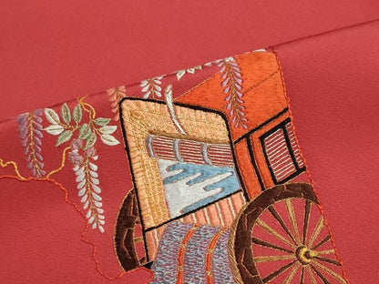 平和屋着物▼羽織・コート　反物　羽尺　駒刺繍　総刺繍　御所車花文　金銀糸　逸品　未使用　DABG9140we