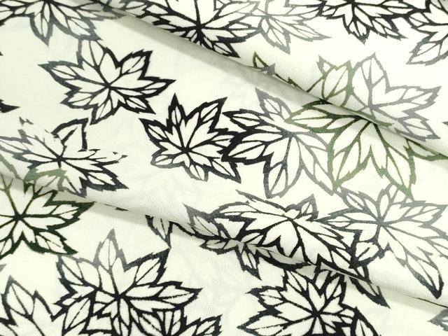 平和屋着物▼羽織・コート　反物　羽尺　型染　草葉文　丹後ちりめん　逸品　未使用　DABG9163we