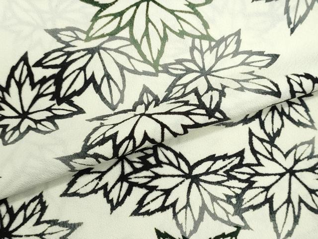 平和屋着物▼羽織・コート　反物　羽尺　型染　草葉文　丹後ちりめん　逸品　未使用　DABG9163we