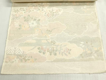 平和屋着物▼紬　反物　着尺　八掛付き　雲取り花文　逸品　未使用　DABG9173we