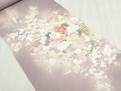 平和屋着物▼付下げ　解き反物　着尺　八掛付き　刺繍　花籠文　暈し染め　逸品　DABG9204we
