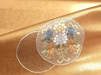 平和屋着物▼名古屋帯　帯反物　総刺繍　花丸文　金糸　逸品　未使用　DABG9293we