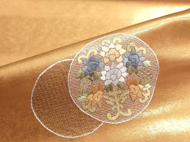 平和屋着物▼名古屋帯　帯反物　総刺繍　花丸文　金糸　逸品　未使用　DABG9293we