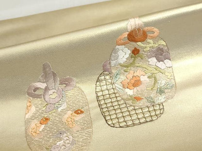 平和屋着物▼名古屋帯　帯反物　総刺繍　仕覆吉祥文　金糸　逸品　未使用　DABG9295we