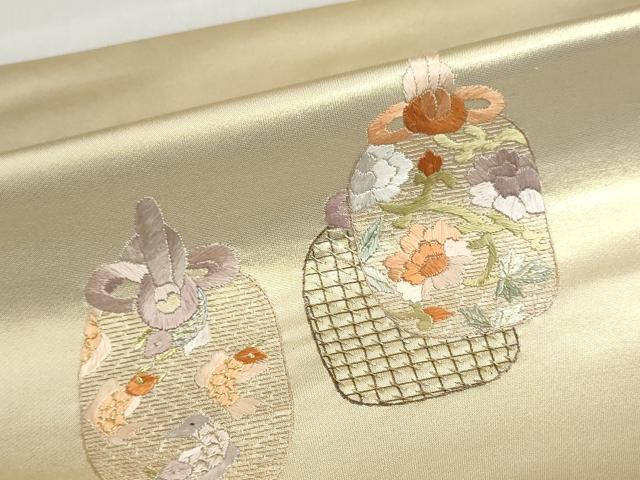 平和屋着物▼名古屋帯　帯反物　総刺繍　仕覆吉祥文　金糸　逸品　未使用　DABG9295we