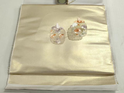 平和屋着物▼名古屋帯　帯反物　総刺繍　仕覆吉祥文　金糸　逸品　未使用　DABG9295we