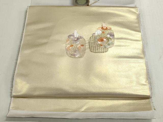 平和屋着物▼名古屋帯　帯反物　総刺繍　仕覆吉祥文　金糸　逸品　未使用　DABG9295we