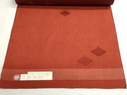 平和屋着物▼羽織・コート　雨コート　反物　羽尺　草花文　緋色　証紙付き　はっ水　逸品　未使用　DABG9307we