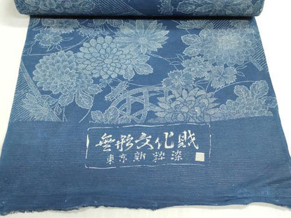 平和屋着物＊夏物　浴衣　反物　着尺　綿絽　無形文化財 東京新粋染　御簾菊花文　綿　逸品　未使用　DABG9319we