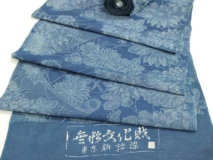 平和屋着物＊夏物　浴衣　反物　着尺　綿絽　無形文化財 東京新粋染　御簾菊花文　綿　逸品　未使用　DABG9319we