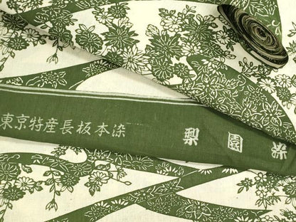 平和屋着物＊夏物　浴衣　反物　着尺　東京特産長板本染　梨園染　枝花文　綿　逸品　未使用　DABG9352we